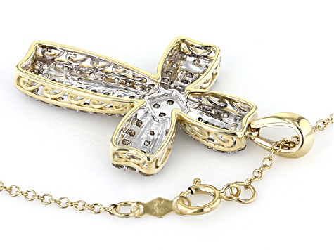 Pre-Owned Diamond 10k Yellow Gold Cross Pendant With 19" Cable Chain 1.50ctw