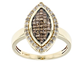 Pre-Owned Champagne And White Diamond 10k Yellow Gold Cluster Ring 0.65ctw