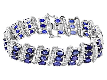 Picture of Pre-Owned Blue Mahaleo(R) Sapphire Rhodium Over Sterling Silver Bracelet 33.92ctw