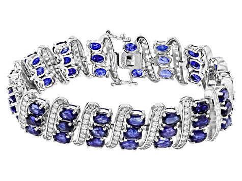 Pre-Owned Blue Mahaleo(R) Sapphire Rhodium Over Sterling Silver Bracelet 33.92ctw