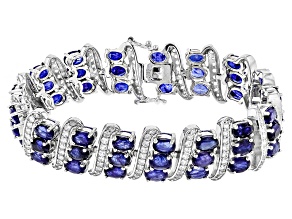 Pre-Owned Blue Mahaleo(R) Sapphire Rhodium Over Sterling Silver Bracelet 33.92ctw