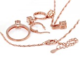 Pre-Owned Morganite With White Zircon 18k Rose Gold Over Sterling Silver Ring, Earrings, Pendant Set