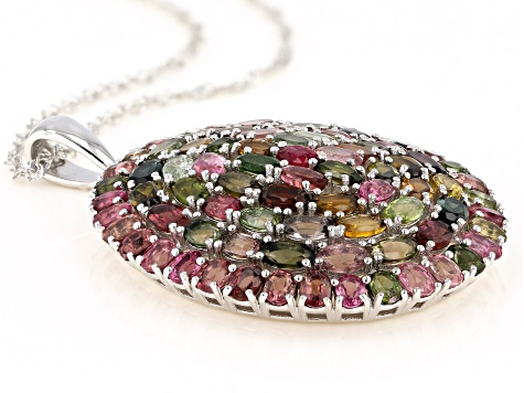 Pre-Owned Multi-Tourmaline Rhodium Over Silver Pendant With Chain 13.79ctw