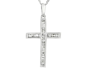 Pre-Owned White Diamond 10k White Gold Cross Pendant With Chain 0.50ctw
