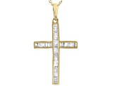 Pre-Owned White Diamond 10k Yellow Gold Cross Pendant With Chain 0.50ctw