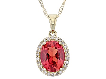 Picture of Pre-Owned Lab Created Padparadscha Sapphire With White Diamond 10k Yellow Gold Pendant With Chain 2.