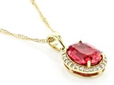 Pre-Owned Lab Created Padparadscha Sapphire With White Diamond 10k Yellow Gold Pendant With Chain 2.