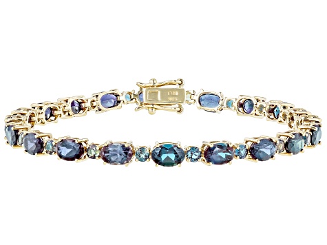 Pre-Owned Blue Lab Created Alexandrite 10k Yellow Gold Tennis Bracelet 10.00ctw