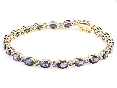 Pre-Owned Blue Lab Created Alexandrite 10k Yellow Gold Tennis Bracelet 10.00ctw