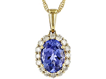 Picture of Pre-Owned Blue Tanzanite With White Diamond 10k Yellow Gold Pendant With Chain 1.36ctw