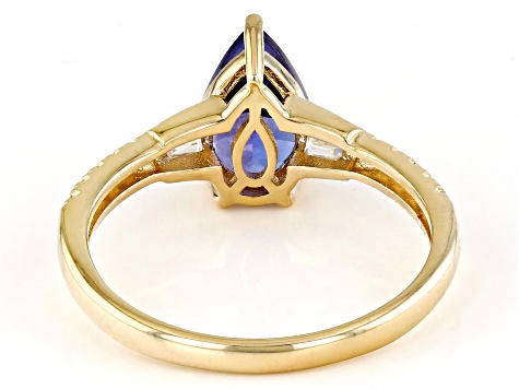 Pre-Owned Blue Tanzanite With White Diamond And White Zircon 14k Yellow Gold Ring 1.41ctw