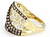 Pre-Owned Champagne And White Diamond 10k Yellow Gold Leaf Design Ring 1.00ctw