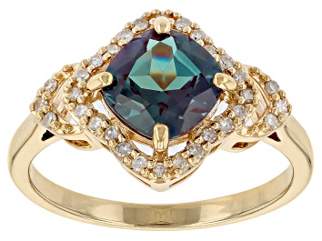 Picture of Pre-Owned Blue Lab Created Alexandrite 10k Yellow Gold Ring 1.86ctw