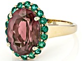 Pre-Owned Blue Lab Created Alexandrite With Lab Created Emerald 10k Yellow Gold Ring 6.82ctw