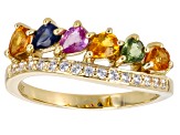 Pre-Owned Multi-color Sapphire With White Zircon 10k Yellow Gold Ring 1.13ctw