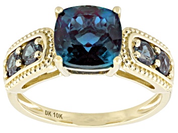 Picture of Pre-Owned Blue Lab Created Alexandrite 10k Yellow Gold Ring 2.79ctw