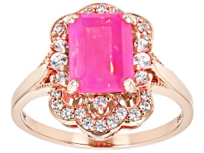 Pre-Owned Pink Ethiopian Opal With White Zircon 10k Rose Gold Ring 1.28ctw