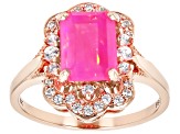 Pre-Owned Pink Ethiopian Opal With White Zircon 10k Rose Gold Ring 1.28ctw