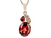 Pre-Owned Red Garnet With White Diamond 10K Rose Gold Pendant With Chain 2.60ctw
