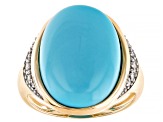 Pre-Owned Blue Sleeping Beauty Turquoise With White Diamond 14k Yellow Gold Ring 0.08ctw