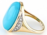 Pre-Owned Blue Sleeping Beauty Turquoise With White Diamond 14k Yellow Gold Ring 0.08ctw
