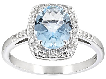 Picture of Pre-Owned Aquamarine With White Diamond Rhodium Over 10k White Gold Ring 1.41ctw