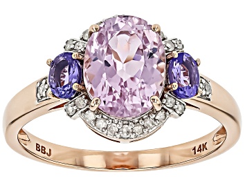 Picture of Pre-Owned Pink Kunzite With Blue Tanzanite And White Diamond 14k Rose Gold Ring 2.63ctw
