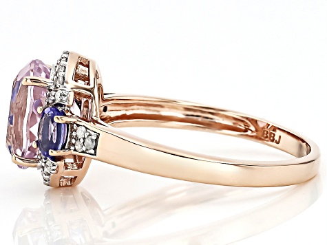 Pre-Owned Pink Kunzite With Blue Tanzanite And White Diamond 14k Rose Gold Ring 2.63ctw