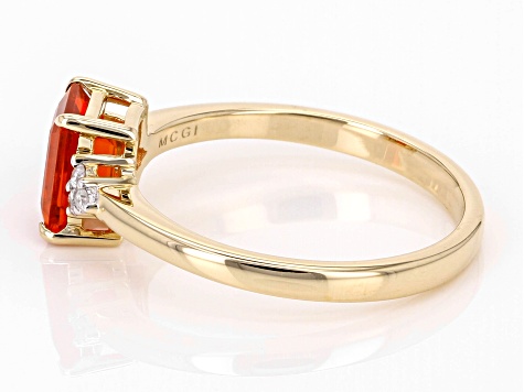 Pre-Owned Fire Opal And White Diamond 14k Yellow Gold Ring 0.48ctw