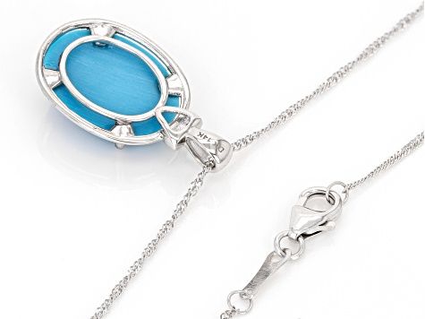 Pre-Owned Blue Sleeping Beauty Turquoise With Diamond Rhodium Over 14k White Gold Pendant With Chain