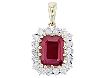 Picture of Pre-Owned Red Mahaleo® Ruby And White Diamond 14k Yellow Gold Pendant 3.06ctw