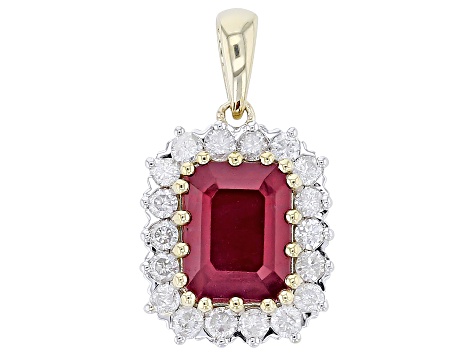 Pre-Owned Red Mahaleo® Ruby And White Diamond 14k Yellow Gold Pendant 3.06ctw