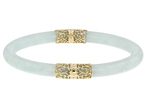 Pre-Owned Green Jadeite 10k Yellow Gold Oval Bracelet