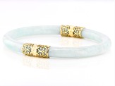 Pre-Owned Green Jadeite 10k Yellow Gold Oval Bracelet