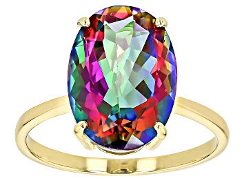 Picture of Pre-Owned Mystic Fire® Green Topaz 10K Yellow Gold Ring 6.21ct