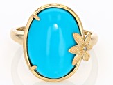 Pre-Owned Blue Sleeping Beauty Turquoise With White Diamond 14k Yellow Gold Ring 0.01ctw