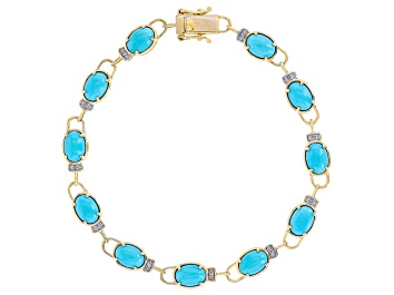 Picture of Pre-Owned Blue Sleeping Beauty Turquoise 14k Yellow Gold Bracelet 0.05ctw