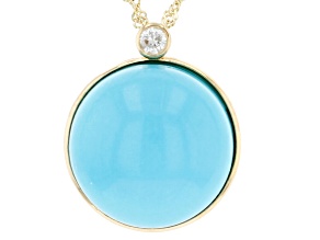 Pre-Owned Blue Sleeping Beauty Turquoise 14k Yellow Gold Pendant With Chain