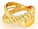 Pre-Owned 18k Yellow Gold Over Sterling Silver Polished & Textured Crossover Ring