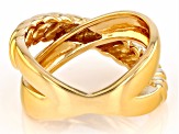 Pre-Owned 18k Yellow Gold Over Sterling Silver Polished & Textured Crossover Ring