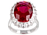 Pre-Owned Lab Created Ruby Rhodium Over Sterling Silver Ring 10.00ctw