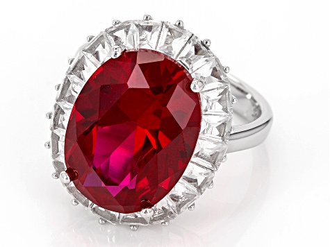 Pre-Owned Lab Created Ruby Rhodium Over Sterling Silver Ring 10.00ctw