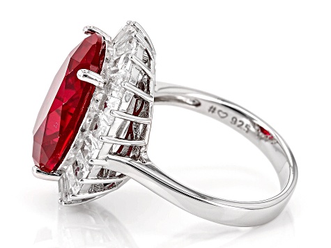 Pre-Owned Lab Created Ruby Rhodium Over Sterling Silver Ring 10.00ctw