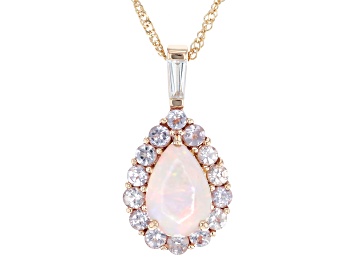 Picture of Pre-Owned Multi Color Opal 10k Rose Gold Pendant With Chain 1.38ctw