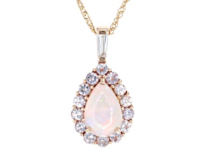 Pre-Owned Multi Color Opal 10k Rose Gold Pendant With Chain 1.38ctw