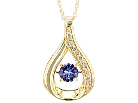 Pre-Owned Blue Tanzanite 10k Yellow Gold Dancing Pendant With Chain 0.31ctw