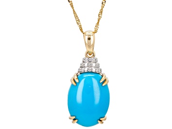 Picture of Pre-Owned Blue Sleeping Beauty Turquoise With White Diamond 14k Yellow Gold Pendant With Chain 0.07c