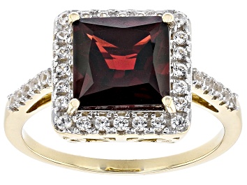 Picture of Pre-Owned Red Garnet With White Zircon 10k Yellow Gold Ring 3.27ctw