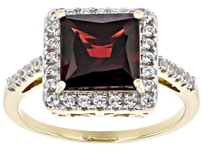Pre-Owned Red Garnet With White Zircon 10k Yellow Gold Ring 3.27ctw