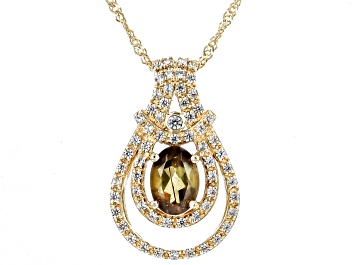 Picture of Pre-Owned Multi Color Andalusite with White Zircon 10K Yellow Gold Pendant with Chain 0.97ctw